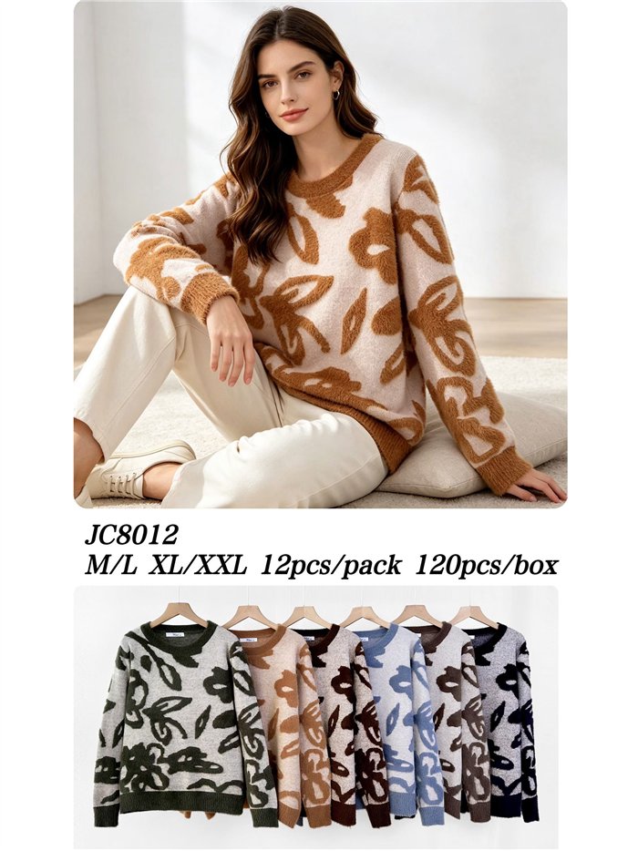 Weicher Fleecepullover mit abstraktem Blumenmuster