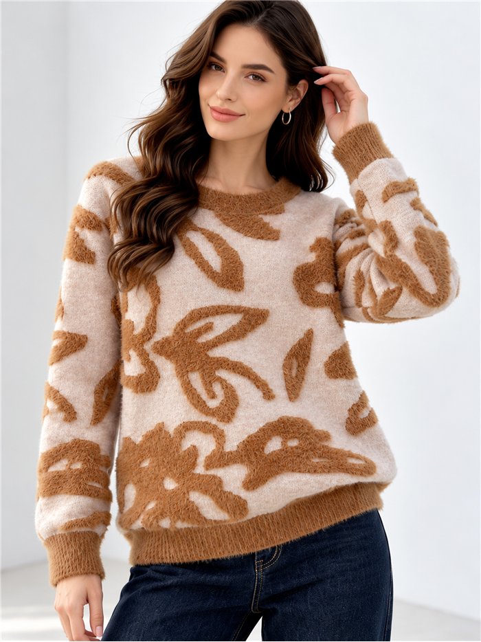 Weicher Fleecepullover mit abstraktem Blumenmuster