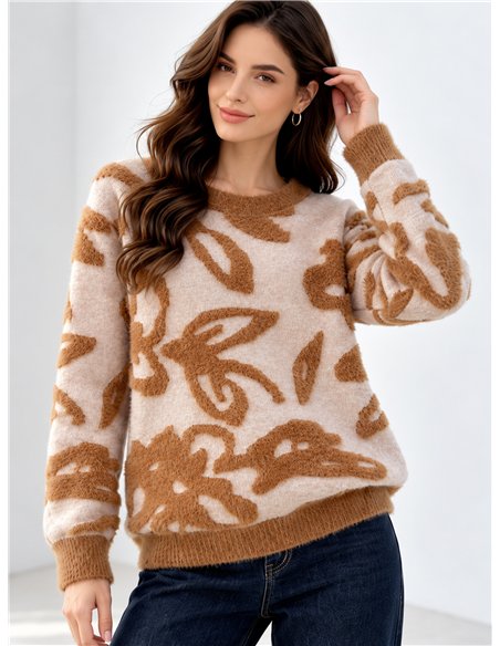 Weicher Fleecepullover mit abstraktem Blumenmuster