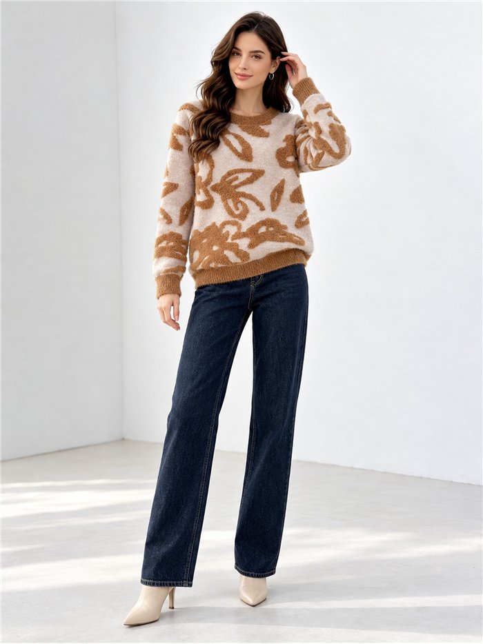 Weicher Fleecepullover mit abstraktem Blumenmuster