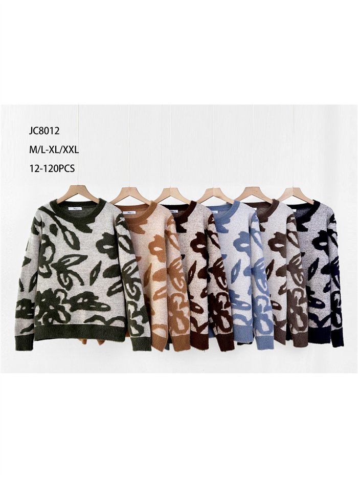Weicher Fleecepullover mit abstraktem Blumenmuster