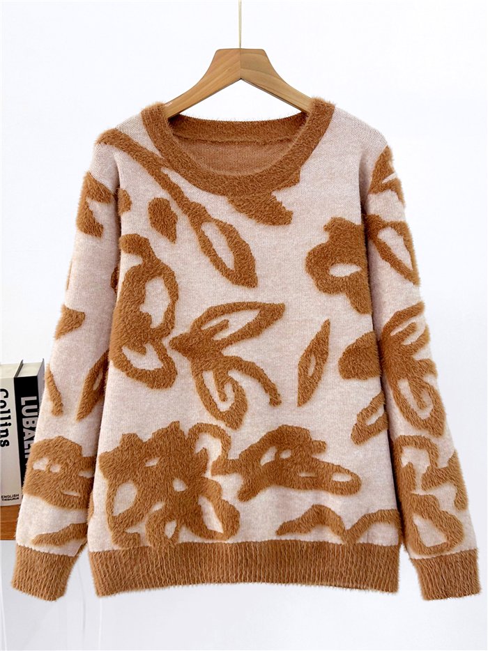 Weicher Fleecepullover mit abstraktem Blumenmuster