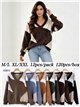 Colour-block fuzzy V-neck sweater