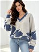 Jersey de pelo suave flores cuello pico