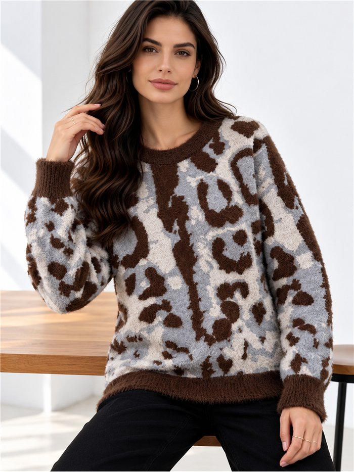 Abstract animal fuzzy sweater