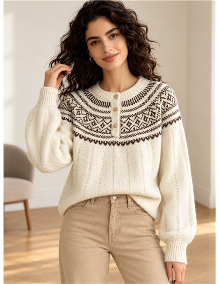 Jersey de punto cenefa nórdica y botones