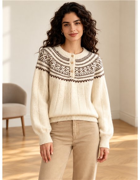 Jersey de punto cenefa nórdica y botones