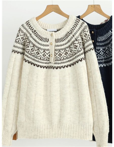 Jersey de punto cenefa nórdica y botones