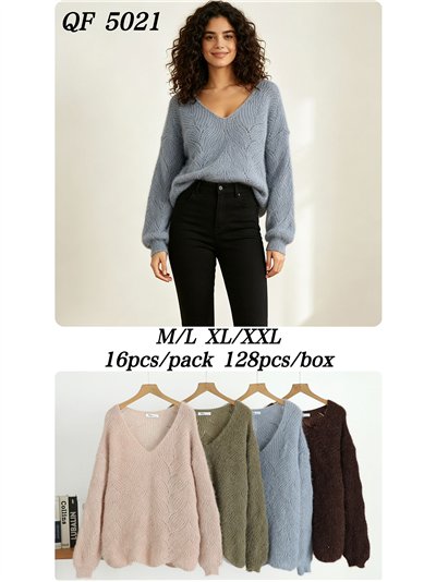 Pull en maille ajourée à col en V 2