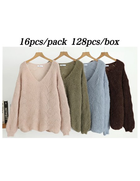 Pull en maille ajourée à col en V