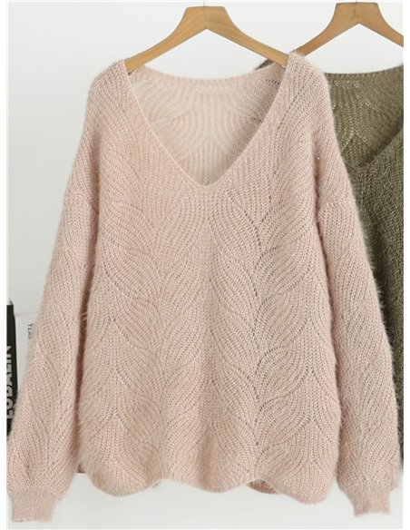 Pull en maille ajourée à col en V