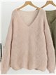 Pull en maille ajourée à col en V