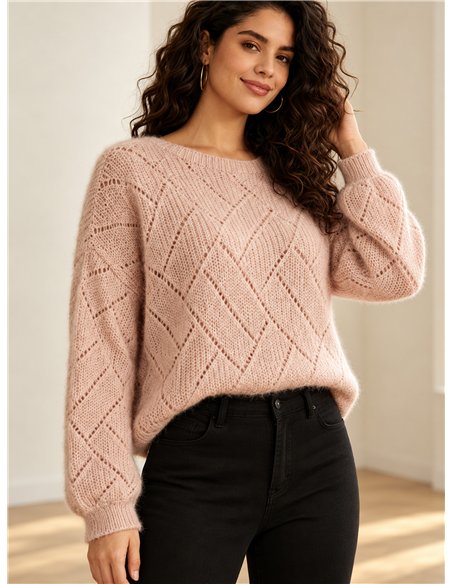 pull en maille ajourée géométrique