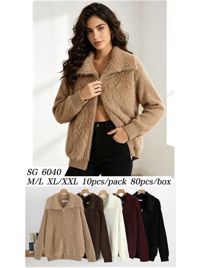 Faux fur panel knit jacket 2