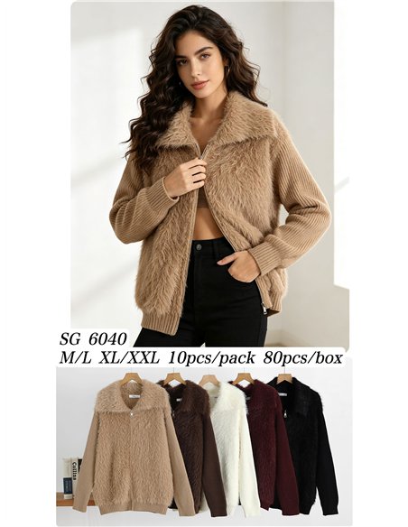 Faux fur panel knit jacket