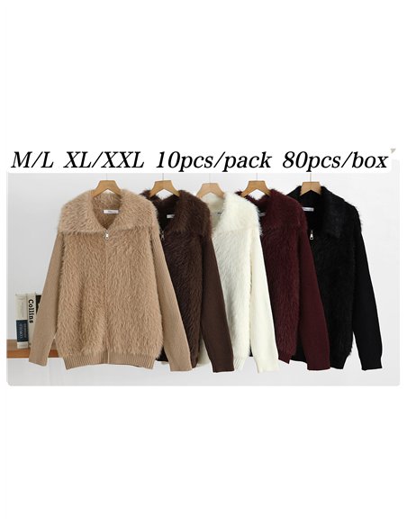 Faux fur panel knit jacket
