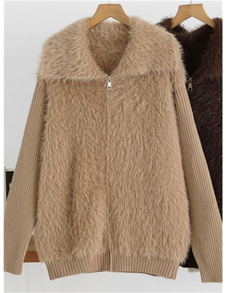 Faux fur panel knit jacket