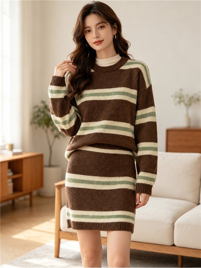 Conjunto de jersey rayas y falda corta