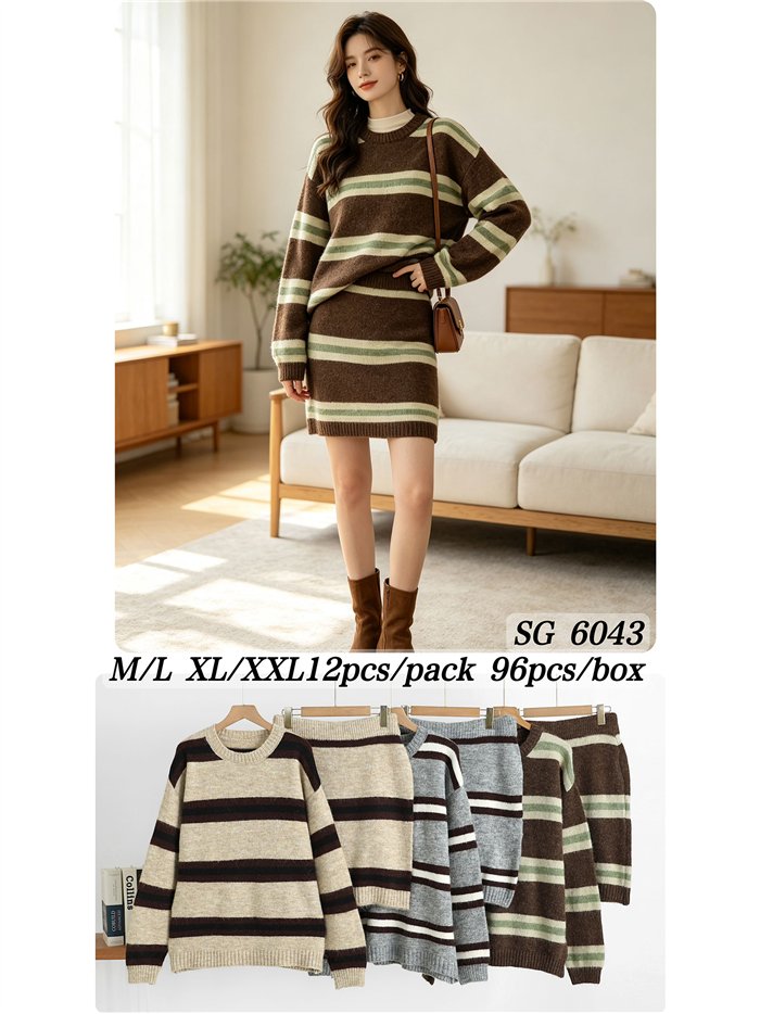 Conjunto de jersey rayas y falda corta