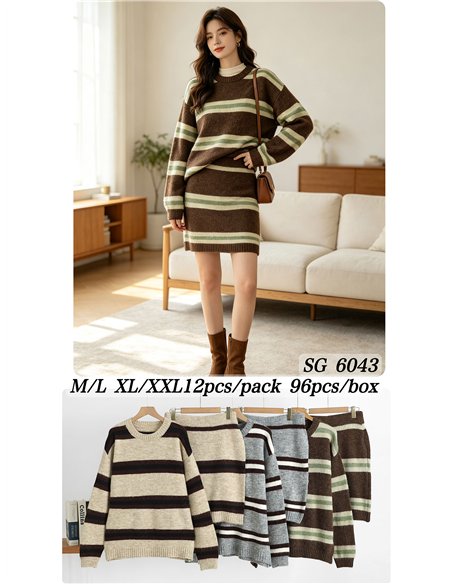 Conjunto de jersey rayas y falda corta