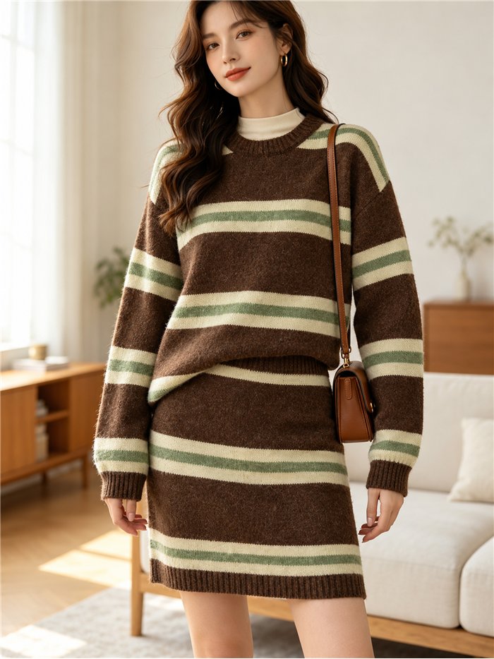 Conjunto de jersey rayas y falda corta