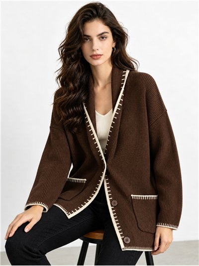 Cardigan lungo in maglia con bordi a contrasto