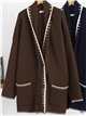 Cardigan lungo in maglia con bordi a contrasto