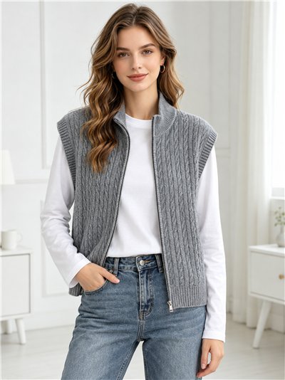 Cable knit zip vest