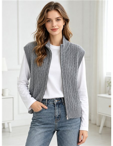 Cable knit zip vest