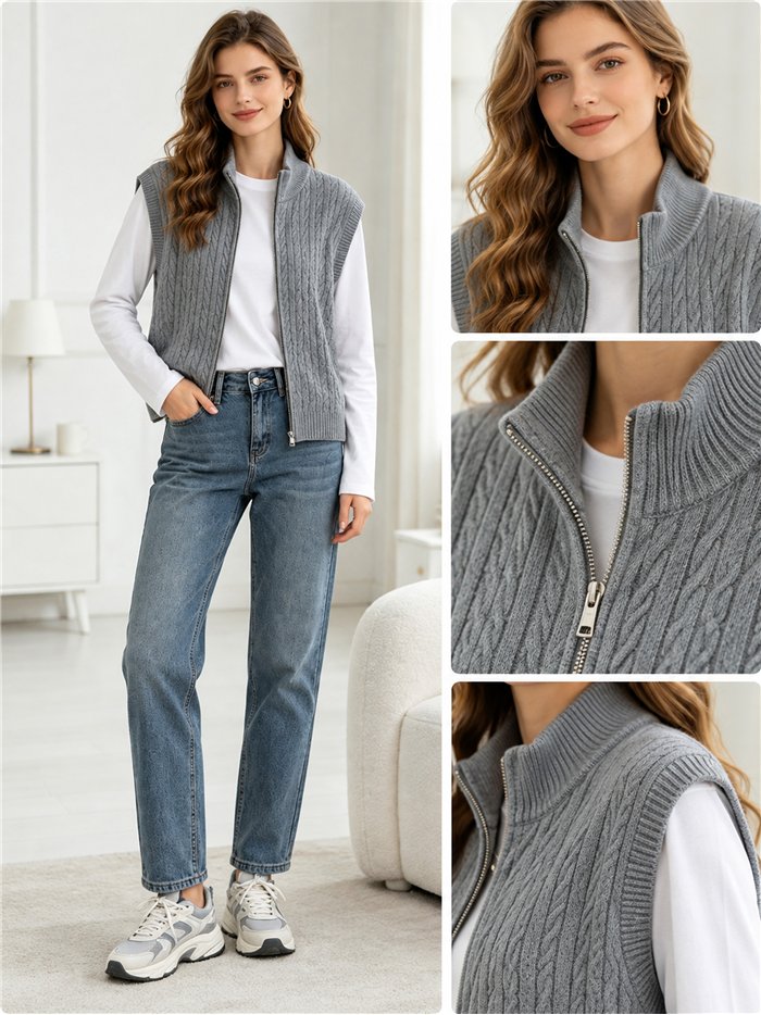 Cable knit zip vest