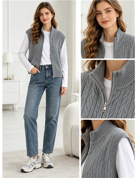 Cable knit zip vest