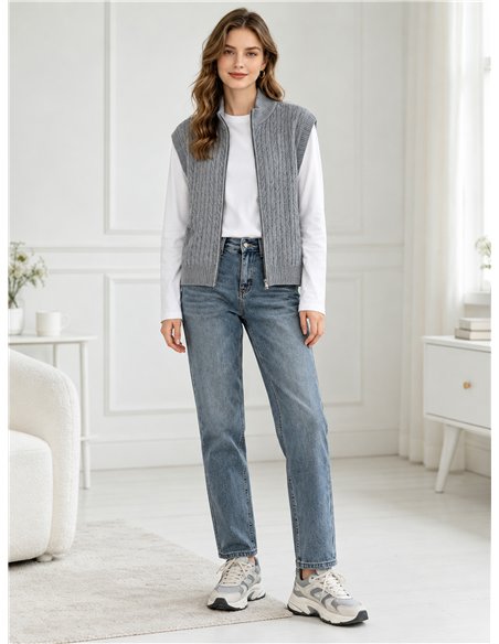 Cable knit zip vest