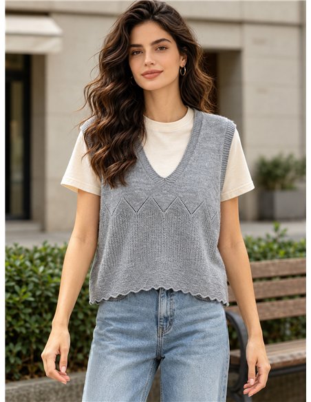 Openwork V-neck knit vest