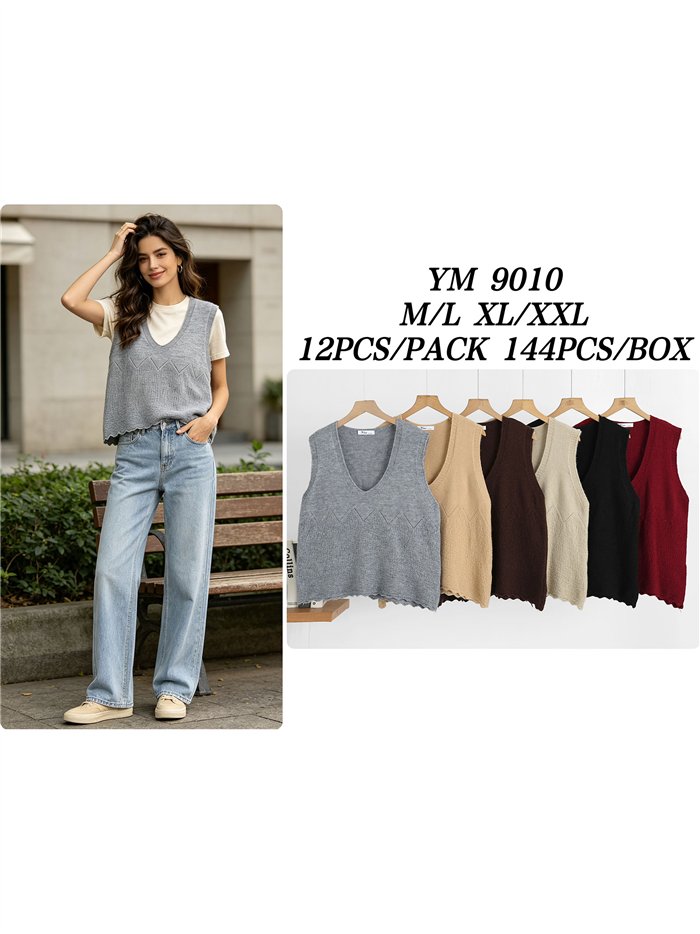 Openwork V-neck knit vest