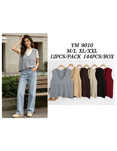 Openwork V-neck knit vest
