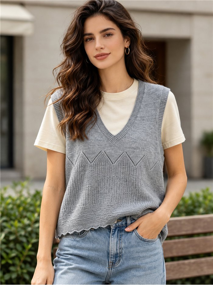 Openwork V-neck knit vest