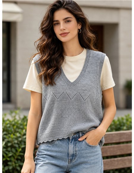 Openwork V-neck knit vest