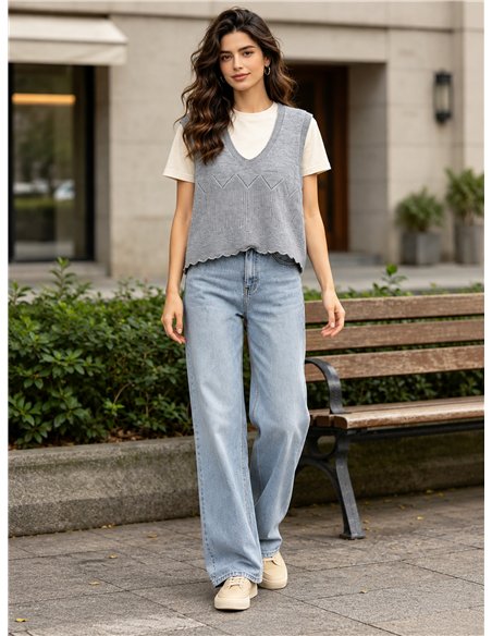 Openwork V-neck knit vest
