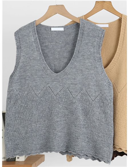 Openwork V-neck knit vest