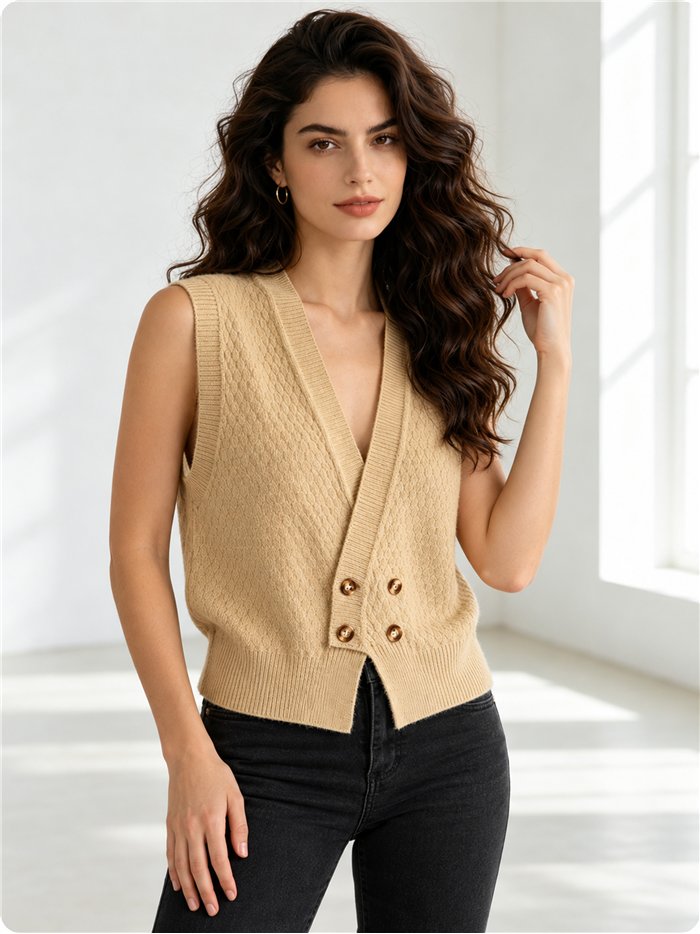Textured button knit vest