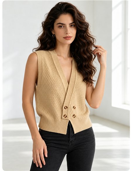 Textured button knit vest