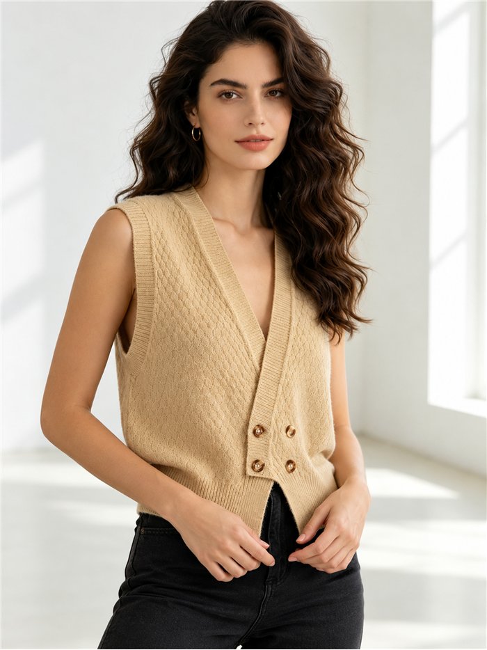 Textured button knit vest
