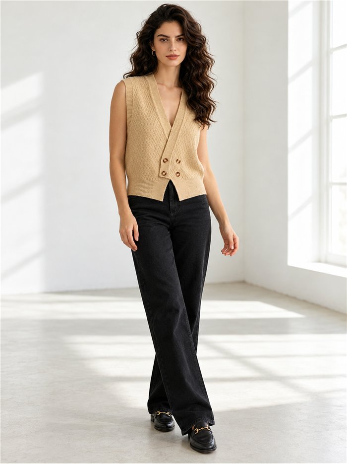 Textured button knit vest
