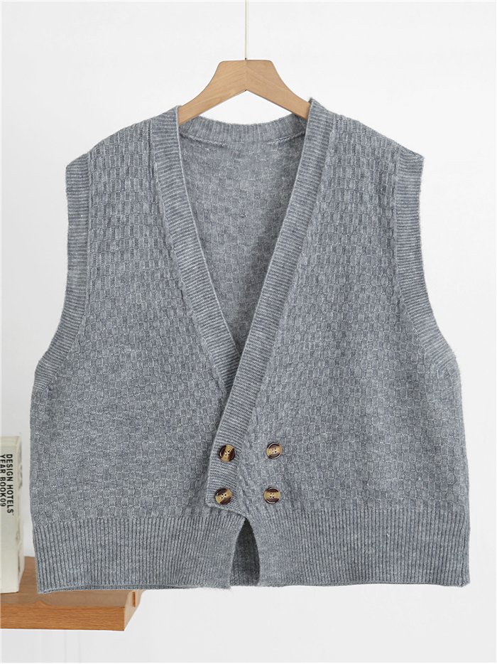 Textured button knit vest