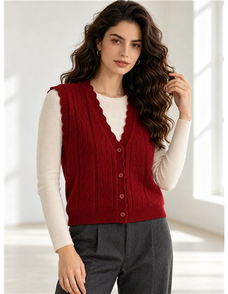 Openwork button knit vest