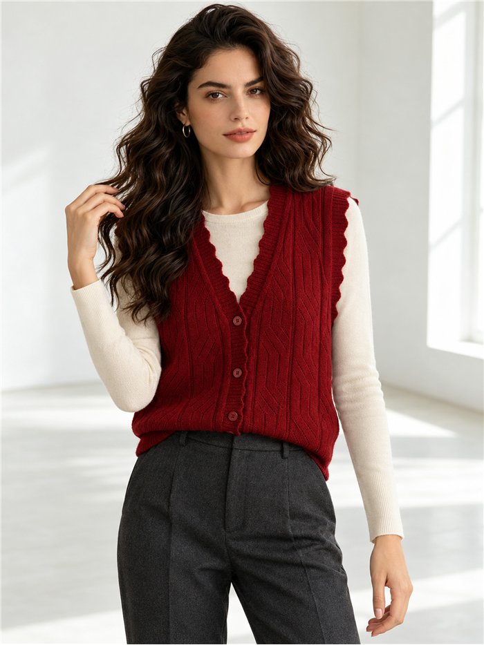 Openwork button knit vest