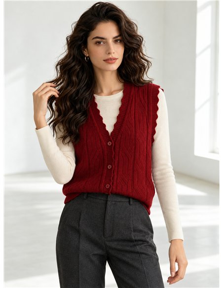 Openwork button knit vest
