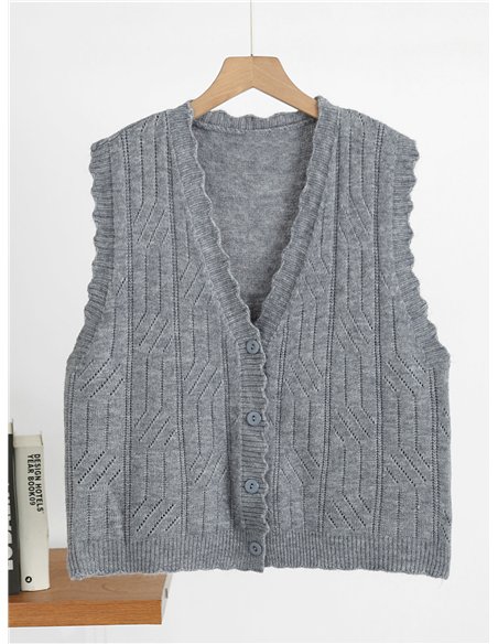 Openwork button knit vest