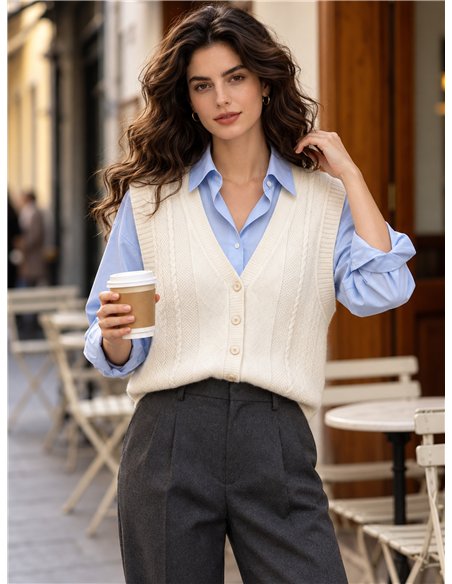 Cable knit button vest