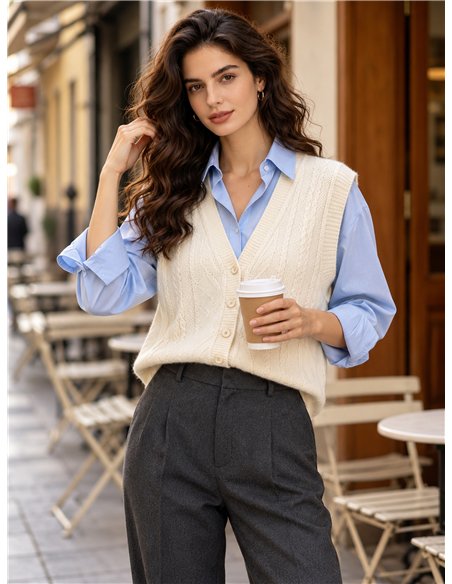 Cable knit button vest